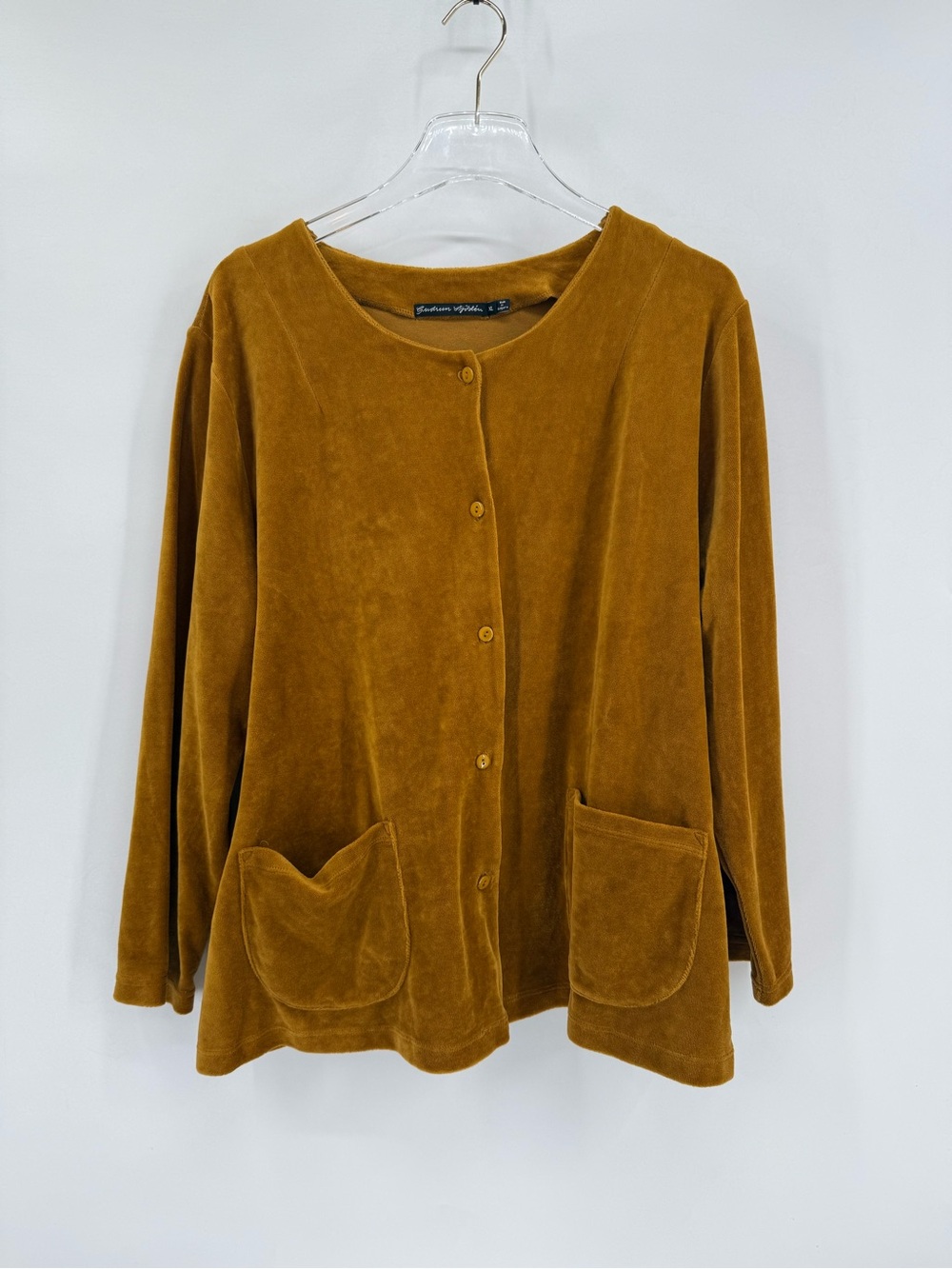 Gudrun Sjödén Women's Velour Gold Jacket Size XL Buttondow Long Sleeve